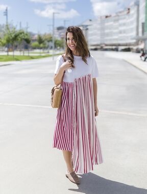 ❗️LAST CHANCE❗️ZARA | LARGE | ASYMMETRICAL RED & WHITE STRIPED MAXI DRESS ❤️🤍
